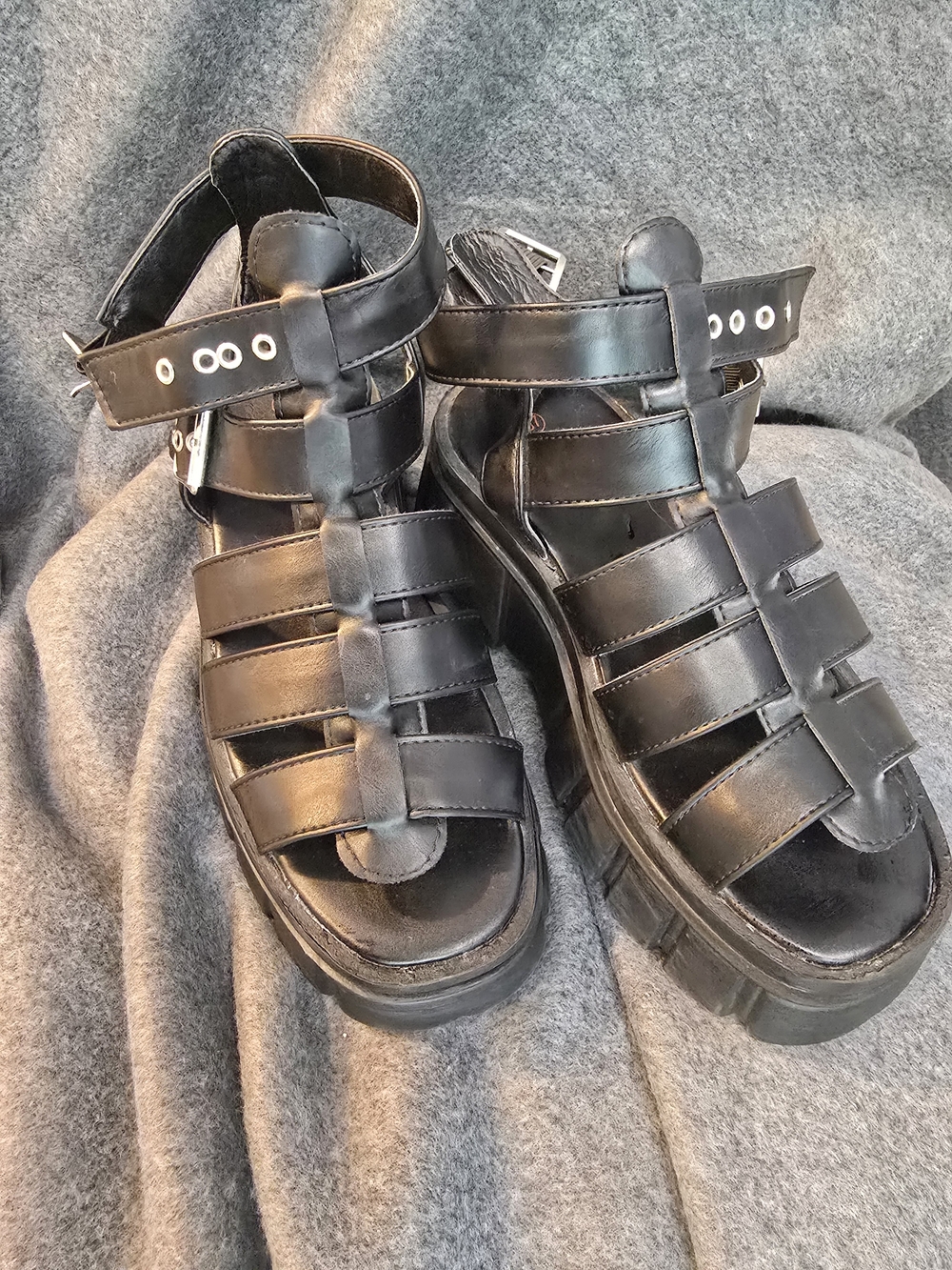 Chunky Black Strappy Platform Sandals